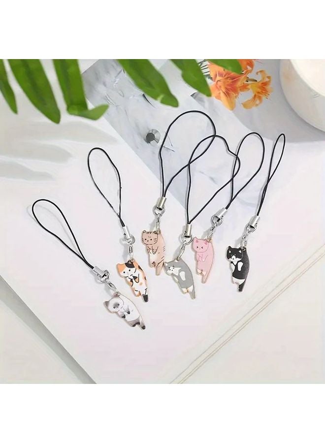 Light Yellow Cat Phone Lanyard With Alloy Charm Durable Black Strap For Bags Accessories - Image 1